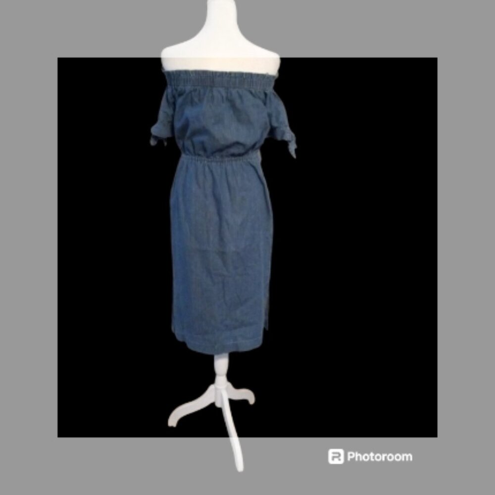 J. Crew Chambray Off the Shoulder Midi Dress Size 4 - Picture 4 of 9